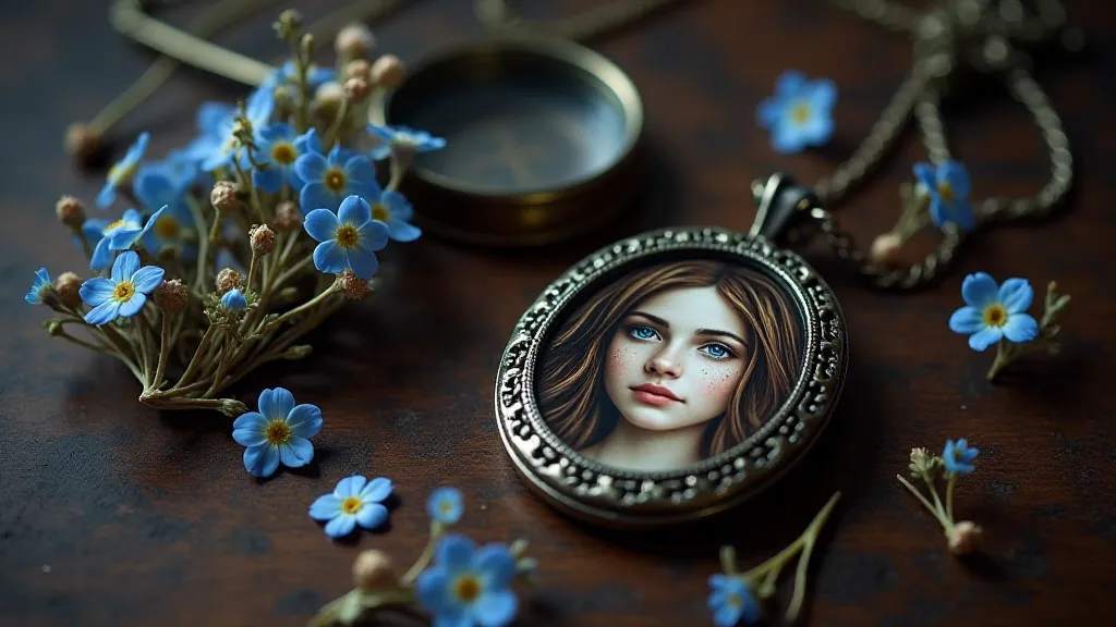 Victorian hair locket with forget-me-not flowers