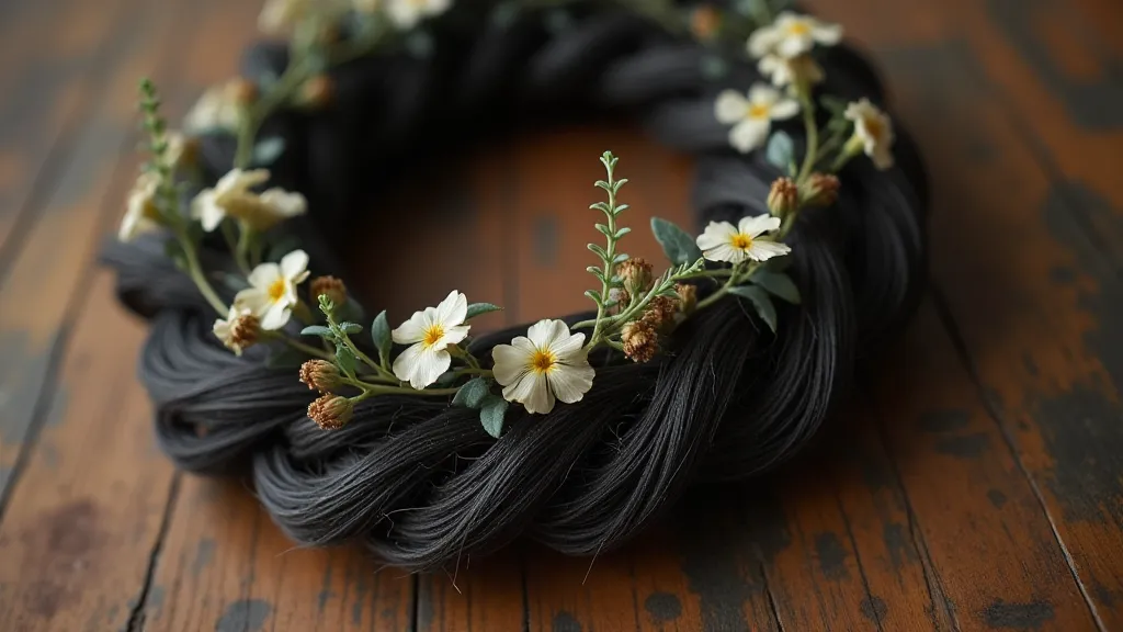 Victorian hair wreath with forget-me-nots and ivy