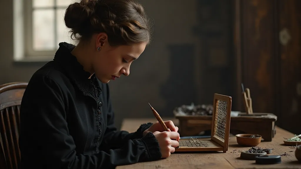 Victorian woman creating hair art