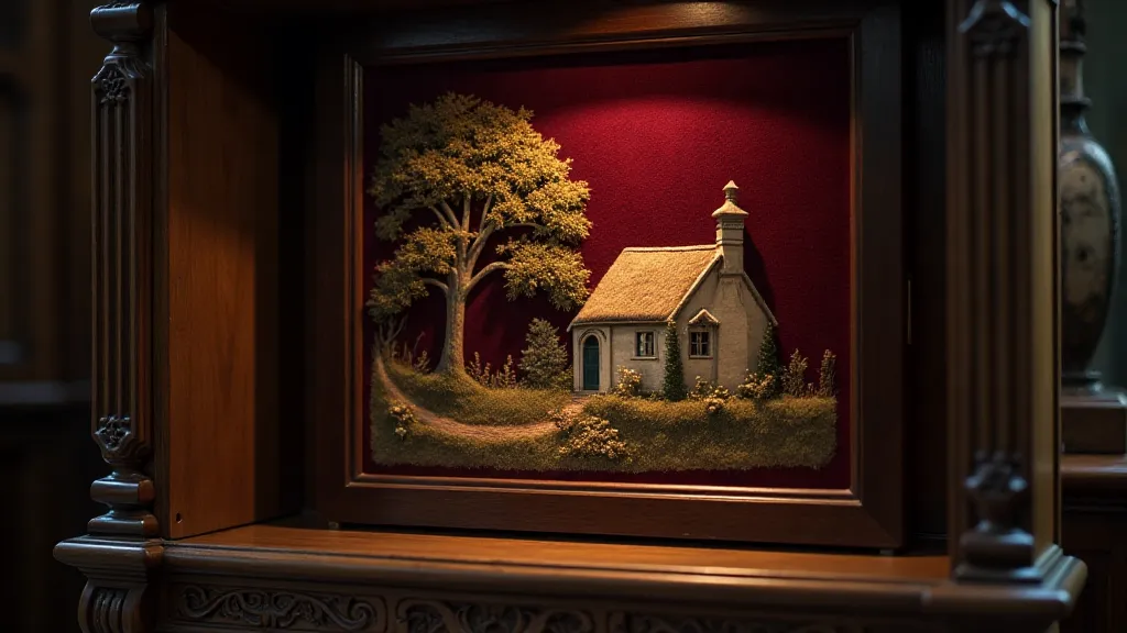 Victorian hair art piece in antique cabinet