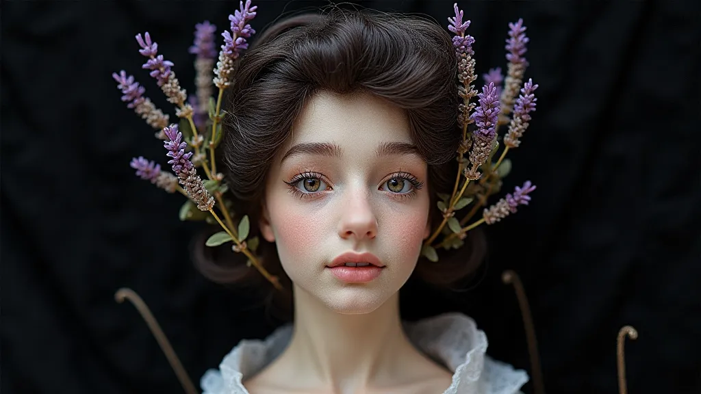 Victorian hair portrait with pressed lavender
