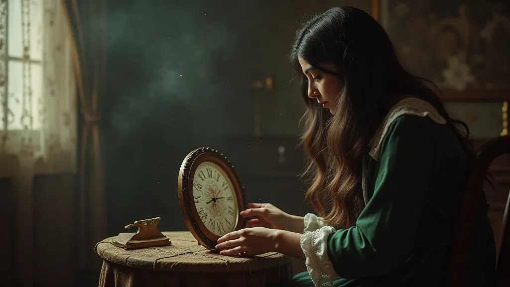 Woman creating hair art in a Victorian parlor